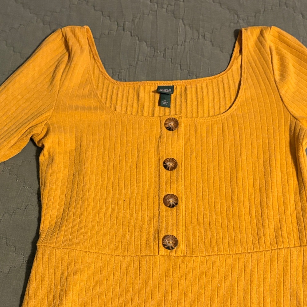 Wild Fable Golden Ribbed Dress with Buttons